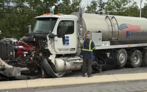 Water truck hits construction vehicle on Route 220